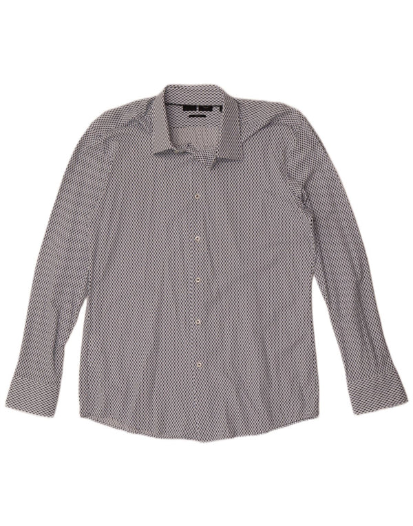 Hugo Boss Mens Slim Fit Camisa Tamanho 41 16 Grande Poliamida Geométrica Azul
