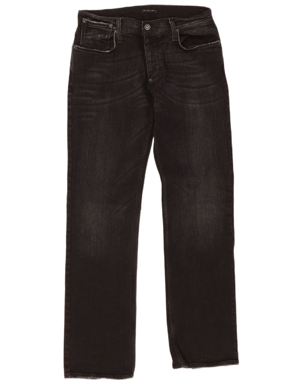 SISLEY Jeans masculino gráfico reto W32 L32 algodão preto