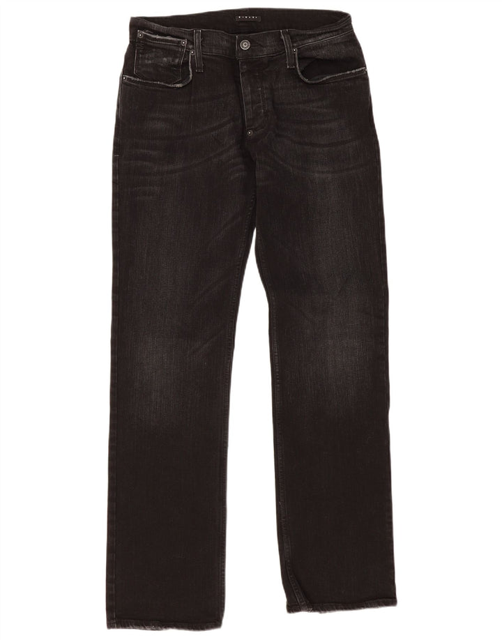 SISLEY Jeans masculino gráfico reto W32 L32 algodão preto