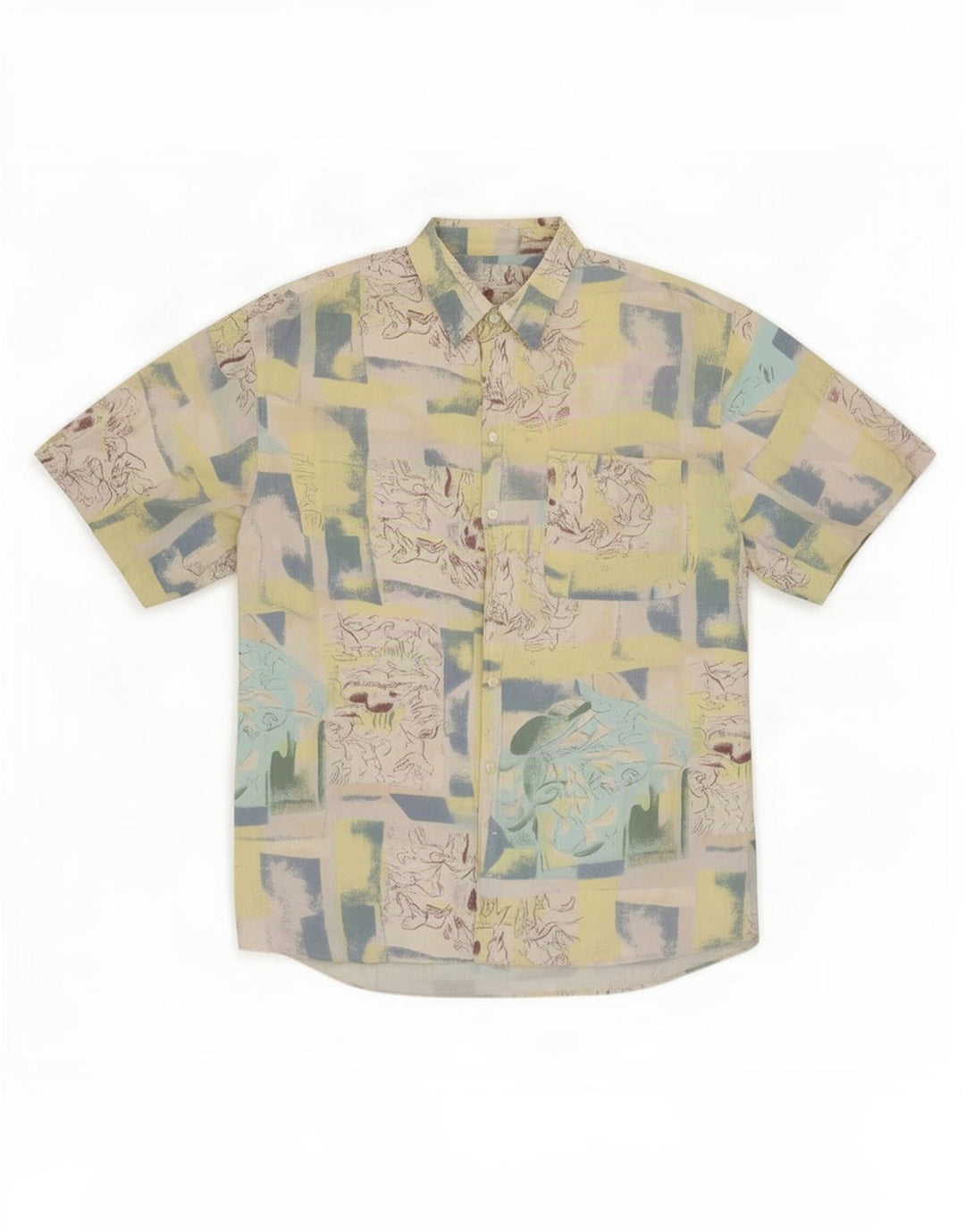 Camisa masculina de manga curta Bodoni tamanho 39/40 patchwork multicolorido médio