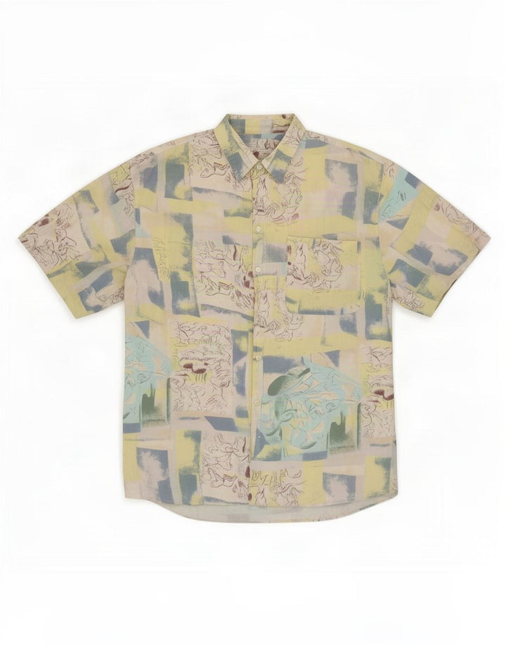 Camisa masculina de manga curta Bodoni tamanho 39/40 patchwork multicolorido médio