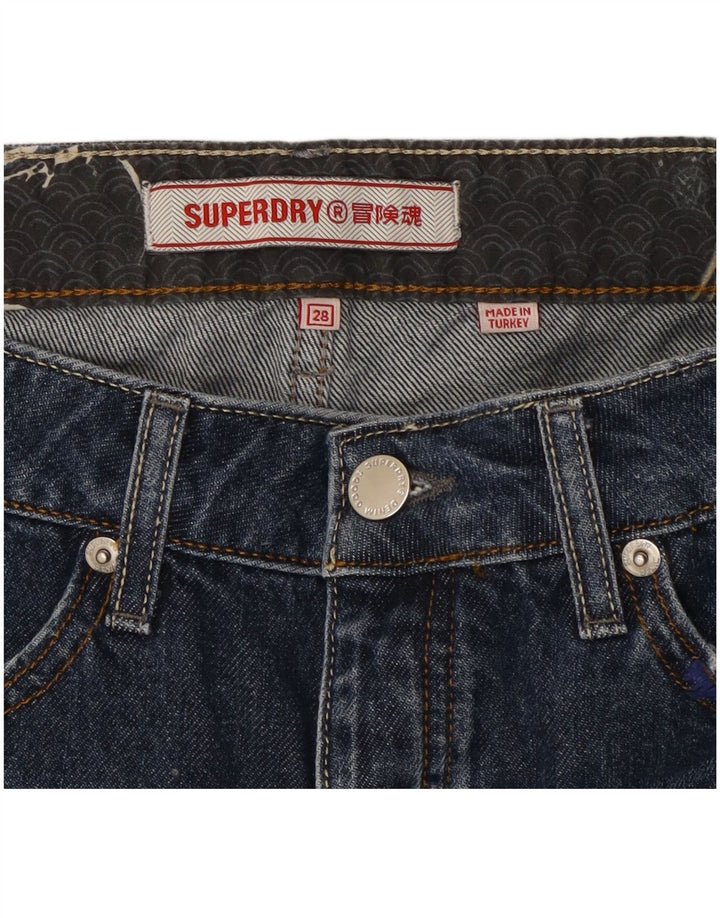 Shorts jeans feminino Superdry W28 algodão azul marinho médio
