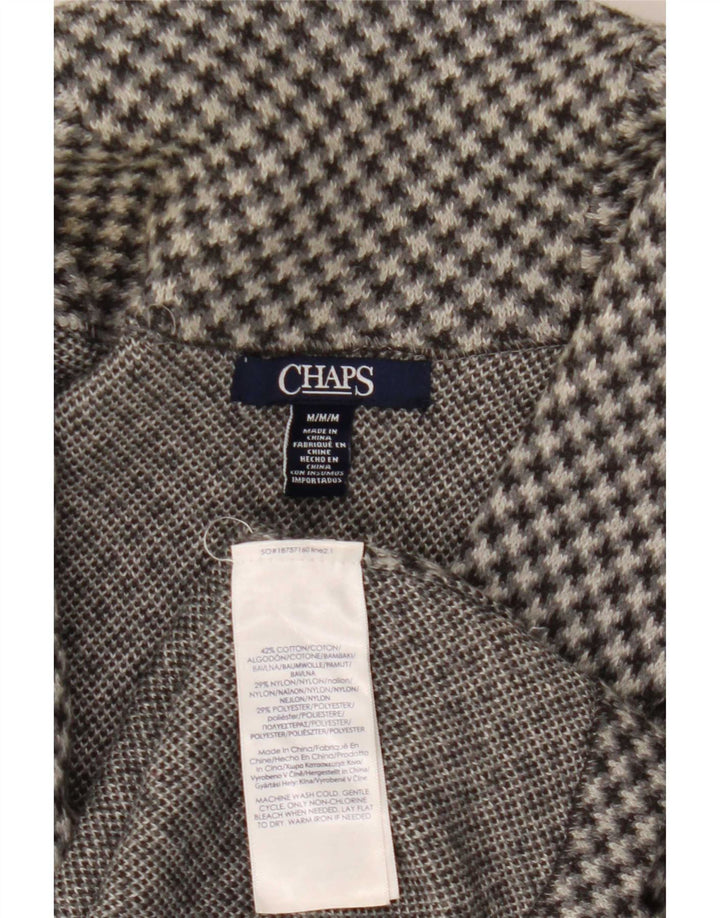 Cardigã feminino sem mangas Chaps UK 14 algodão houndstooth cinza médio