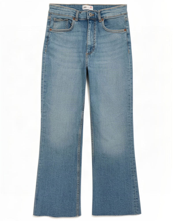 Zara Calça Jeans Feminina Flare Cropped EU 40 Médio W30 L24 Azul