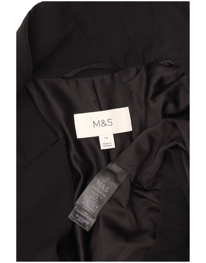 Jaqueta Blazer aberta feminina Marks & Spencer Reino Unido 14 grande poliéster preto