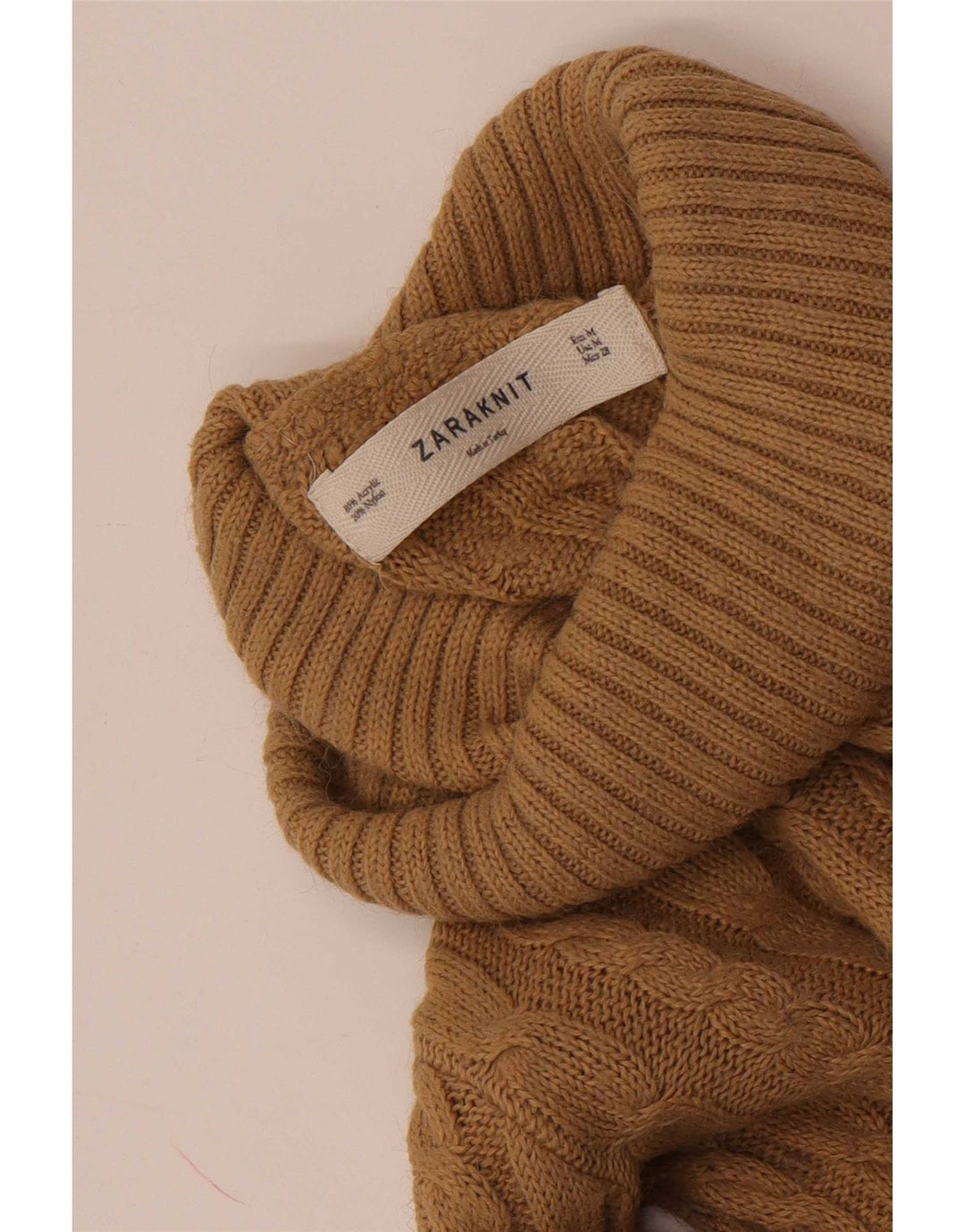 Suéter feminino Zara com gola redonda Reino Unido 12 acrílico marrom médio