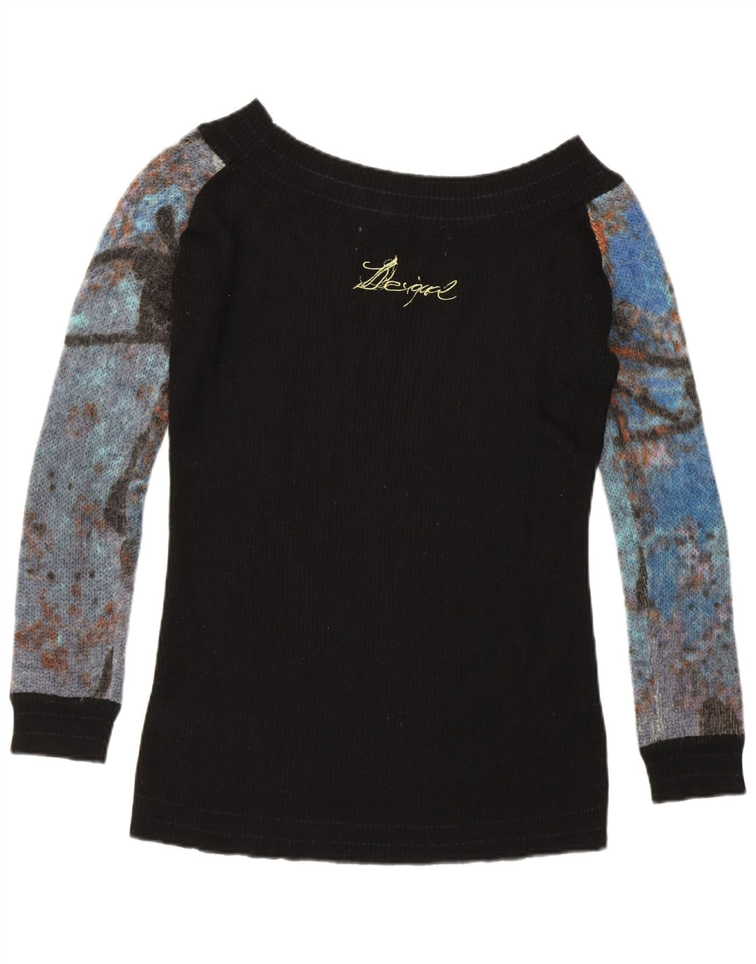 Suéter feminino DESIGUAL com gola canoa UK 12 médio preto colorido