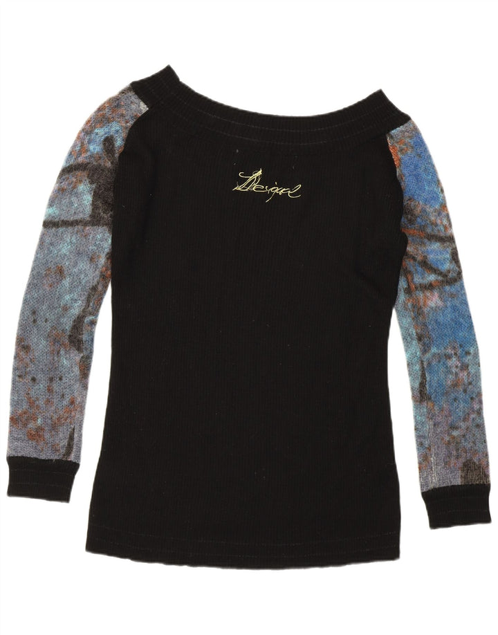 Suéter feminino DESIGUAL com gola canoa UK 12 médio preto colorido