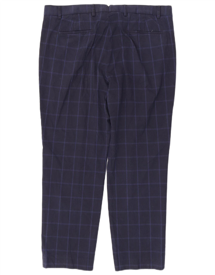 Calça masculina de ajuste regular Marks & Spencer W38 L29 azul marinho xadrez