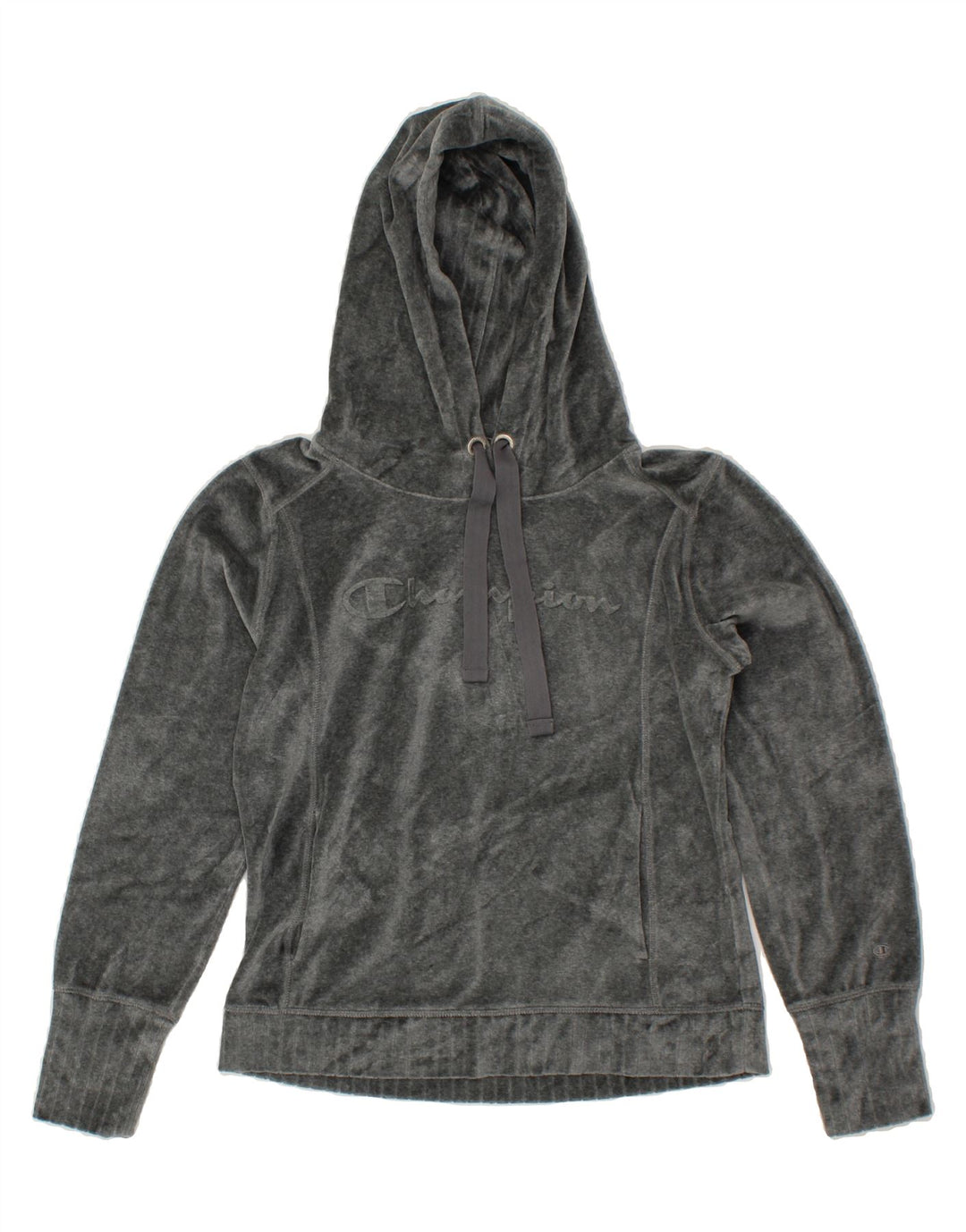 CHAMPION Womens Graphic Hoodie Jumper UK 14 Large Grey Cotton Vintage Champion and Second-Hand Champion from Messina Hembry 
