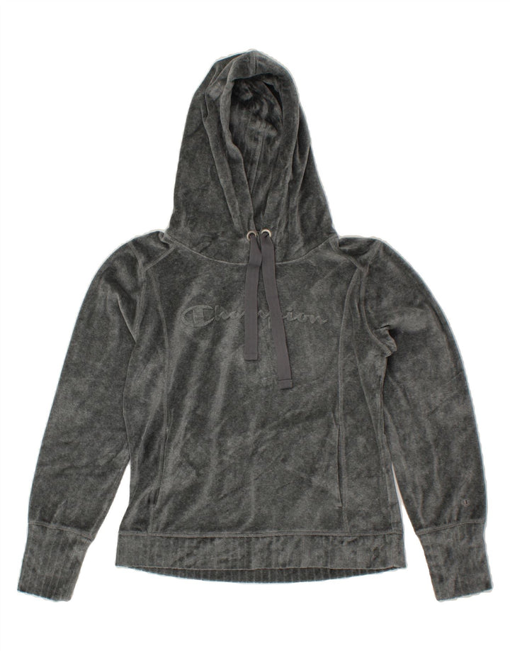 CHAMPION Womens Graphic Hoodie Jumper UK 14 Large Grey Cotton Vintage Champion and Second-Hand Champion from Messina Hembry 