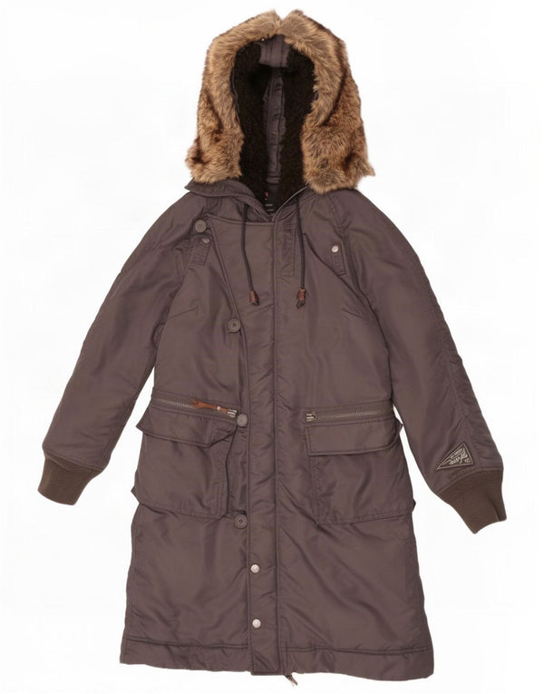 Casaco acolchoado com capuz feminino Diesel UK 14 nylon cinza médio