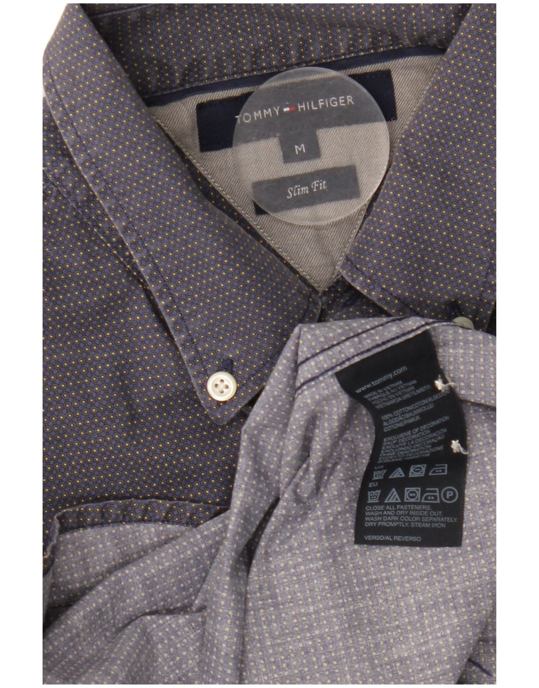 Camisa masculina TOMMY HILFIGER slim fit médio algodão manchado azul marinho