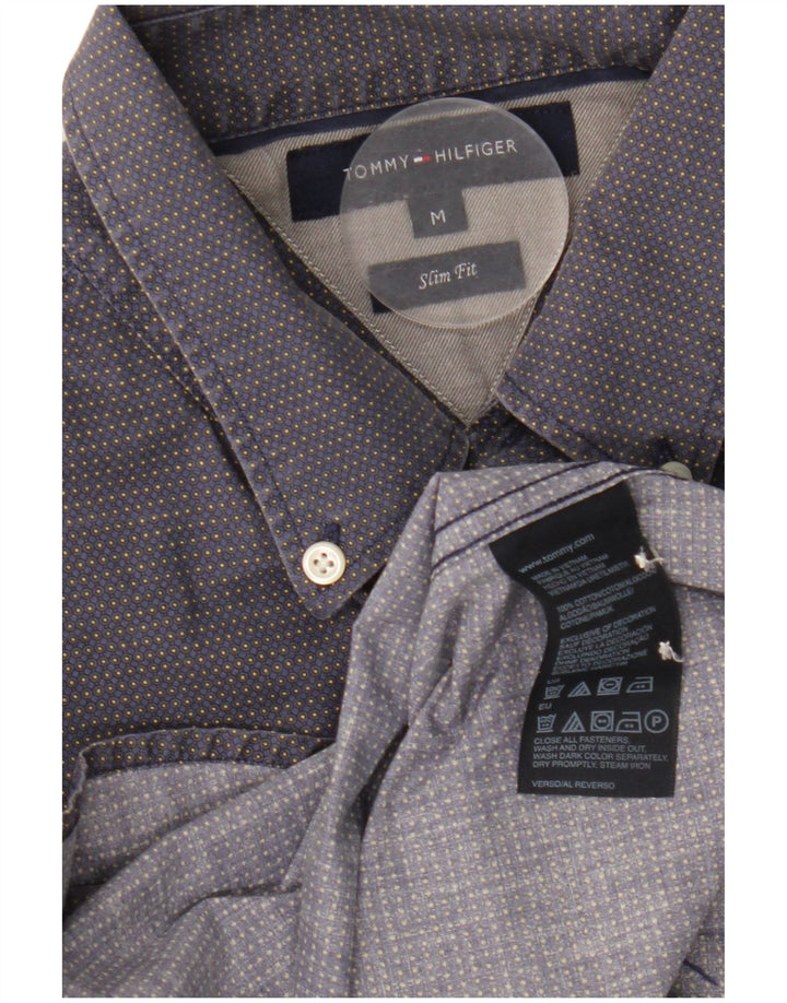 Camisa masculina TOMMY HILFIGER slim fit médio algodão manchado azul marinho