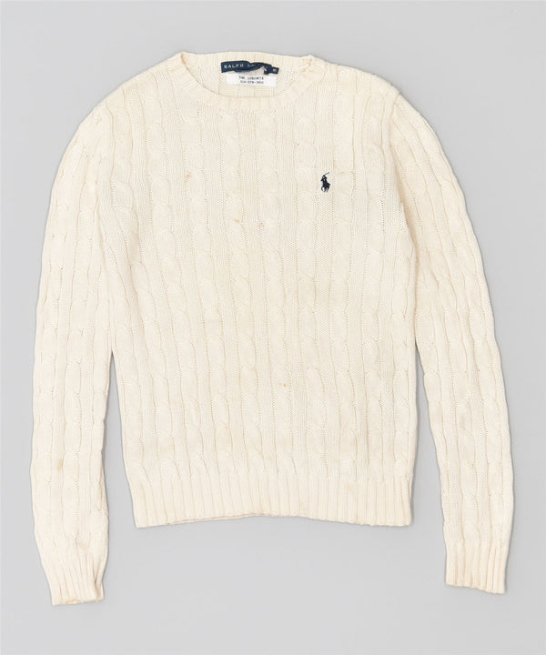 Suéter feminino RALPH LAUREN com gola redonda Reino Unido 6 XS algodão branco