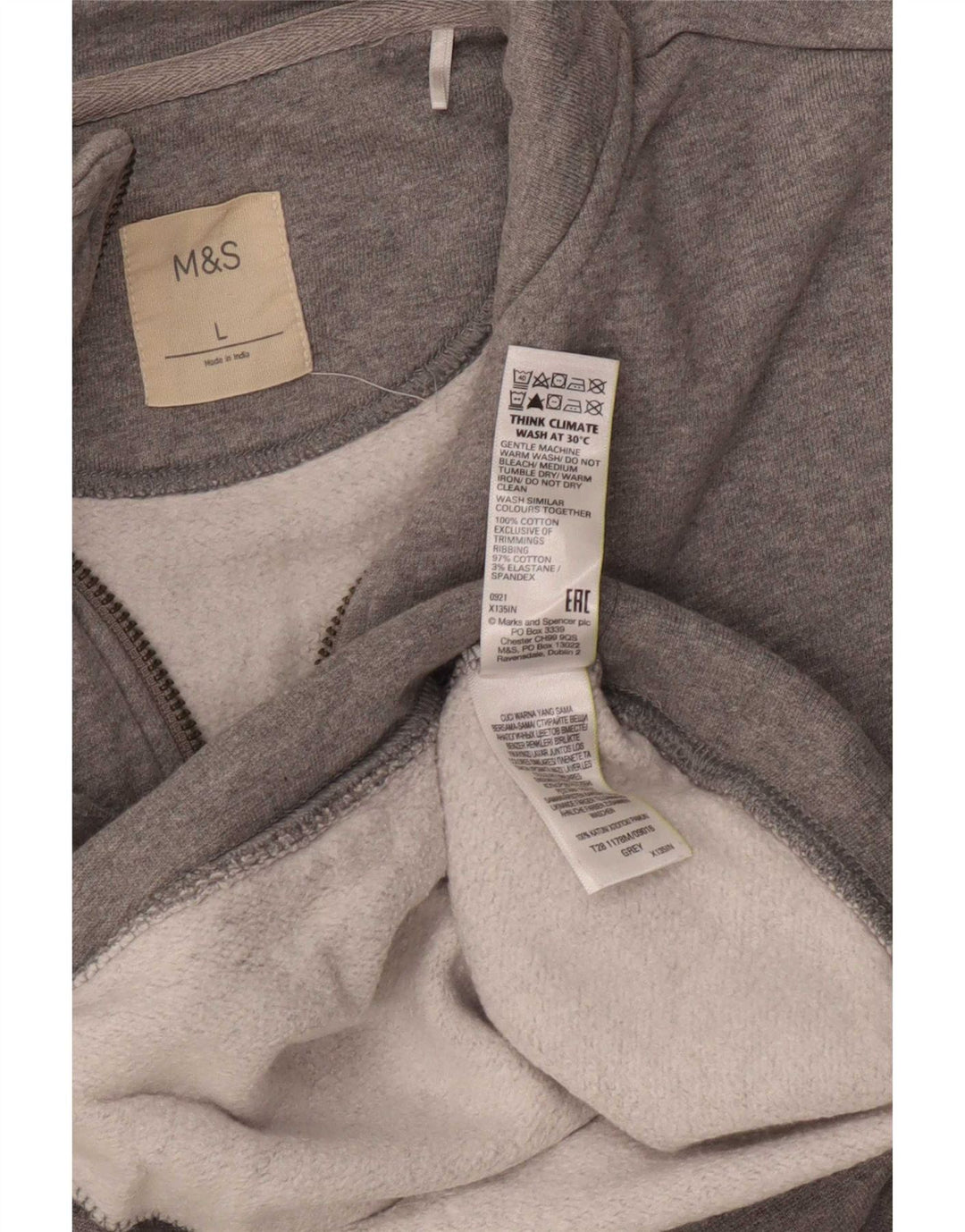 Suéter masculino Marks & Spencer com zíper e gola grande de algodão cinza