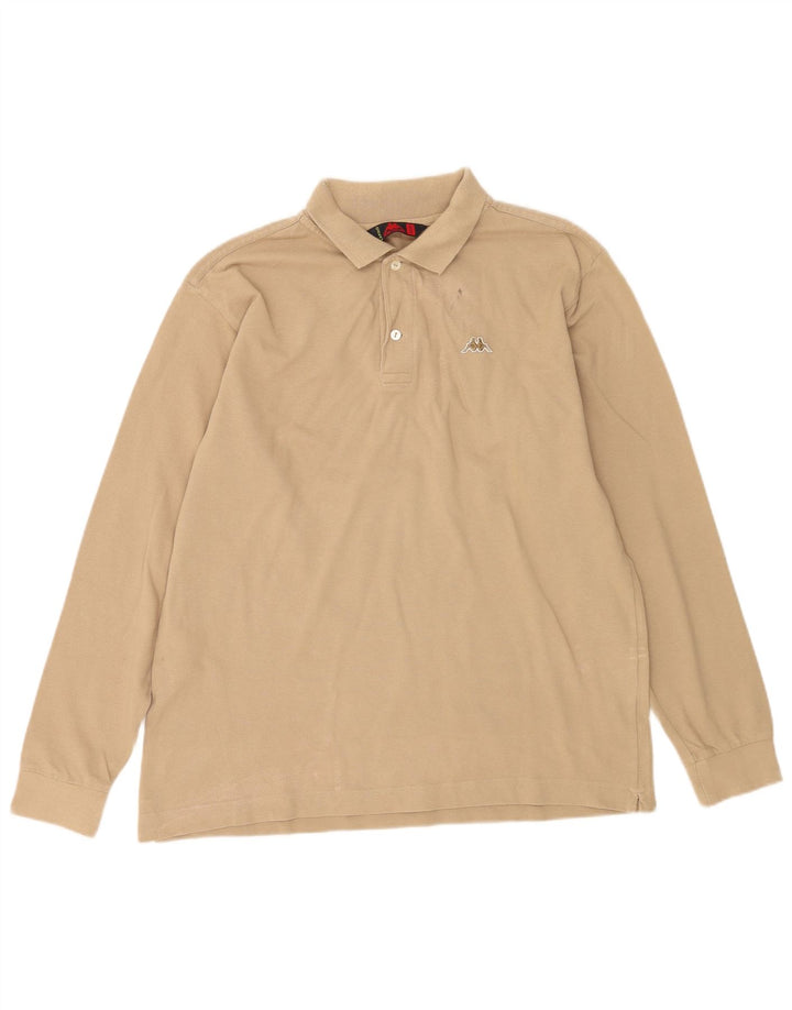 Camisa polo masculina de manga comprida Kappa algodão bege médio