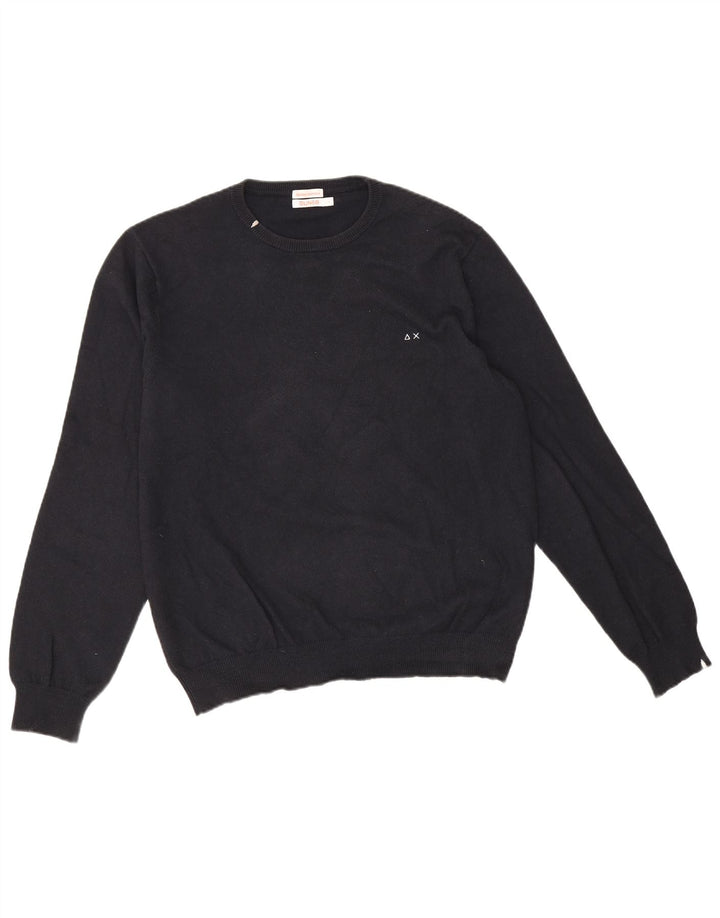 Suéter masculino Sun68 com gola redonda, grande algodão preto