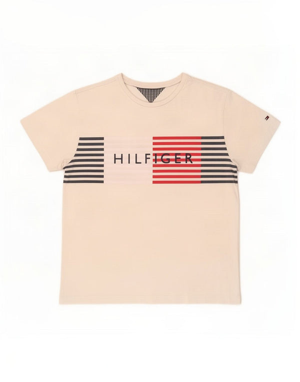 Tommy Hilfiger Womens Graphic T-Shirt Top UK 14 Medium White Striped Cotton