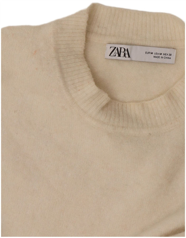 Zara Suéter feminino oversized com gola redonda Reino Unido 14 Médio Off White