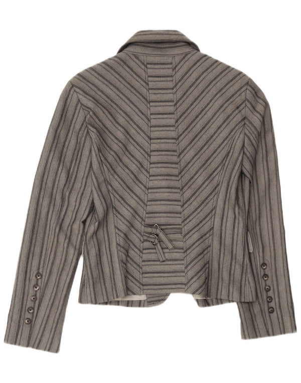 Jaqueta blazer feminina vintage com 2 botões EU 46 XL listrada cinza