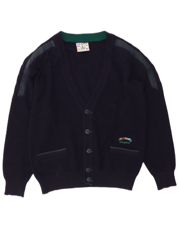 Suéter cardigã masculino Navigare médio azul marinho colorblock lã merino