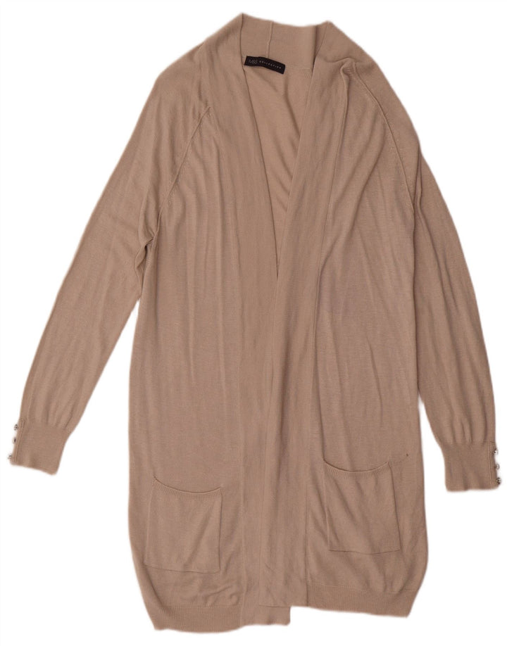 Marks & Spencer Suéter feminino Longline Open Cardigan Reino Unido 8 Pequeno Bege