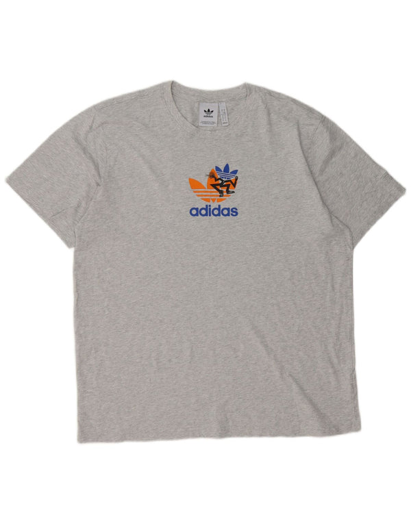 Camiseta masculina Adidas Graphic Top XL cinza manchado de algodão