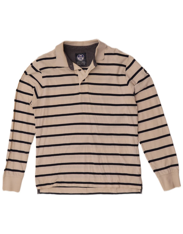 Camisa polo masculina de manga comprida North Sails grande algodão listrado branco