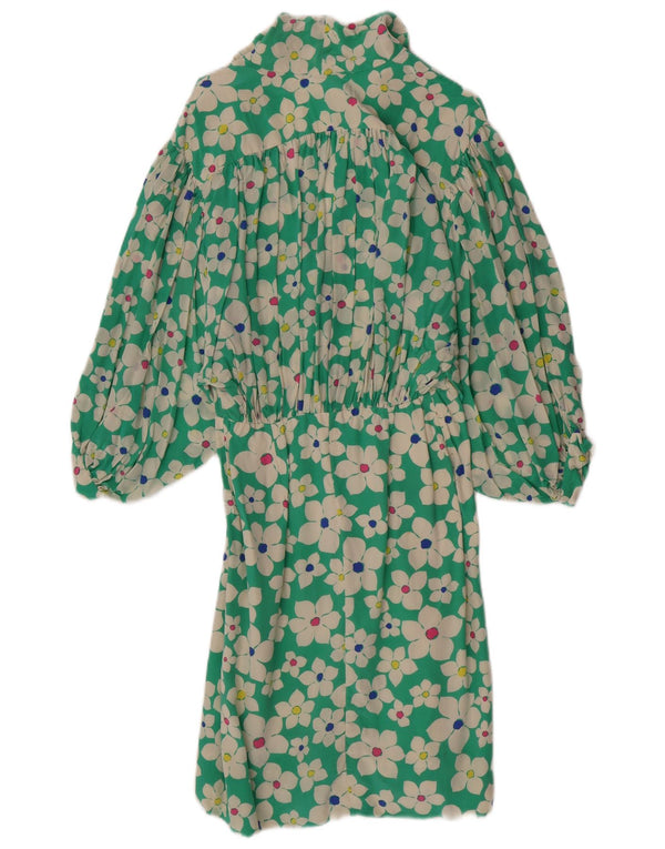 Vestido feminino vintage manga 3/4 linha A UK 4 XS verde floral