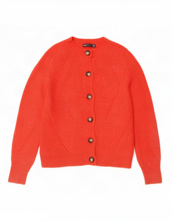 Suéter cardigã feminino Marks & Spencer Reino Unido 10 pequeno acrílico manchado vermelho