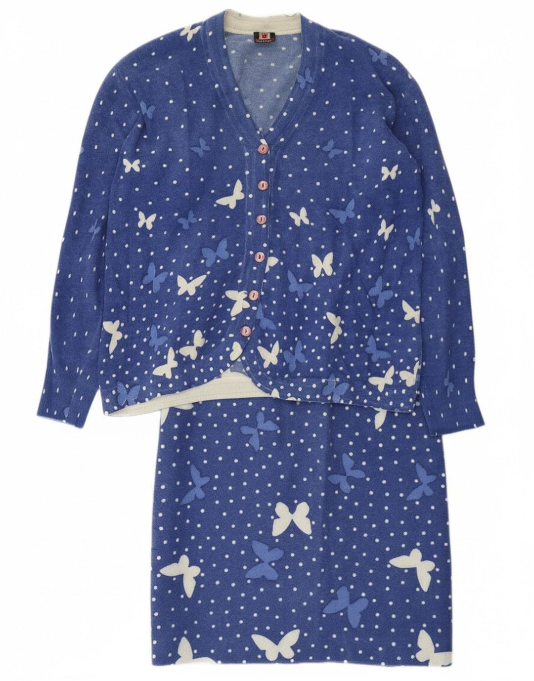 Conjunto de saia feminina Heron de 2 peças Reino Unido 14 médio W34 borboleta manchada azul