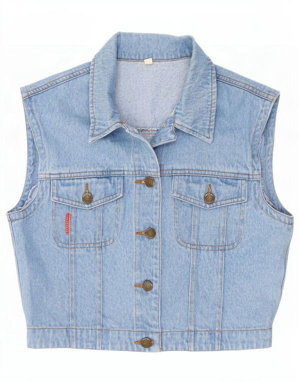 John Baner Womens Crop Denim Gilet Reino Unido 10 pequeno algodão azul