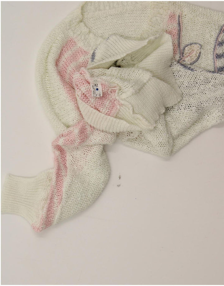 VINTAGE Womens Boat Neck Jumper Sweater IT 42 Medium White Striped Cotton Vintage Vintage and Second-Hand Vintage from Messina Hembry 