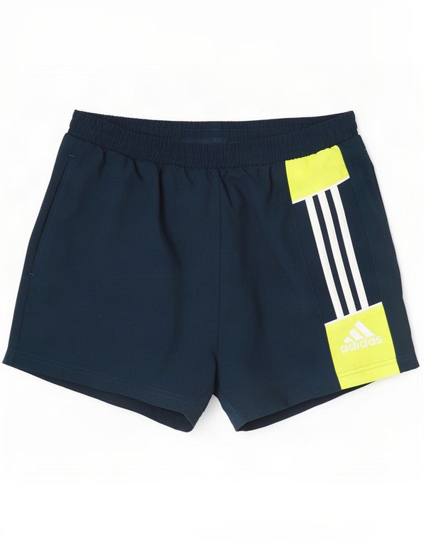 Shorts de natação masculino Adidas médio azul marinho colorblock poliéster
