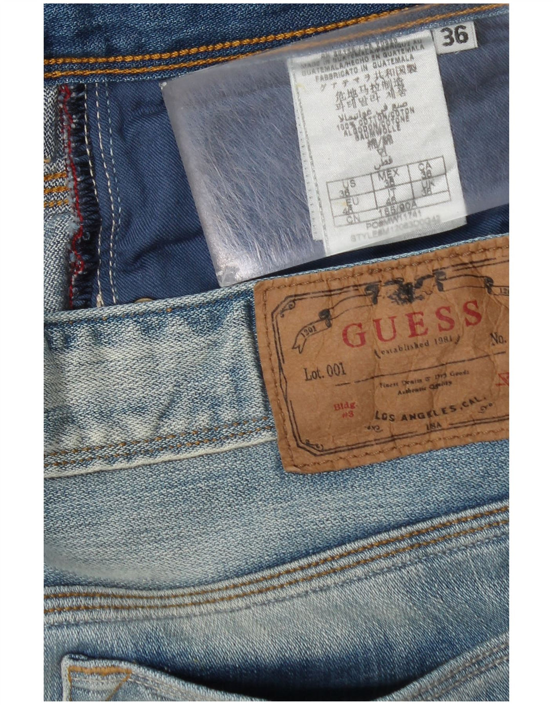 Guess Mens Straight Jeans W36 L34 Azul Algodão