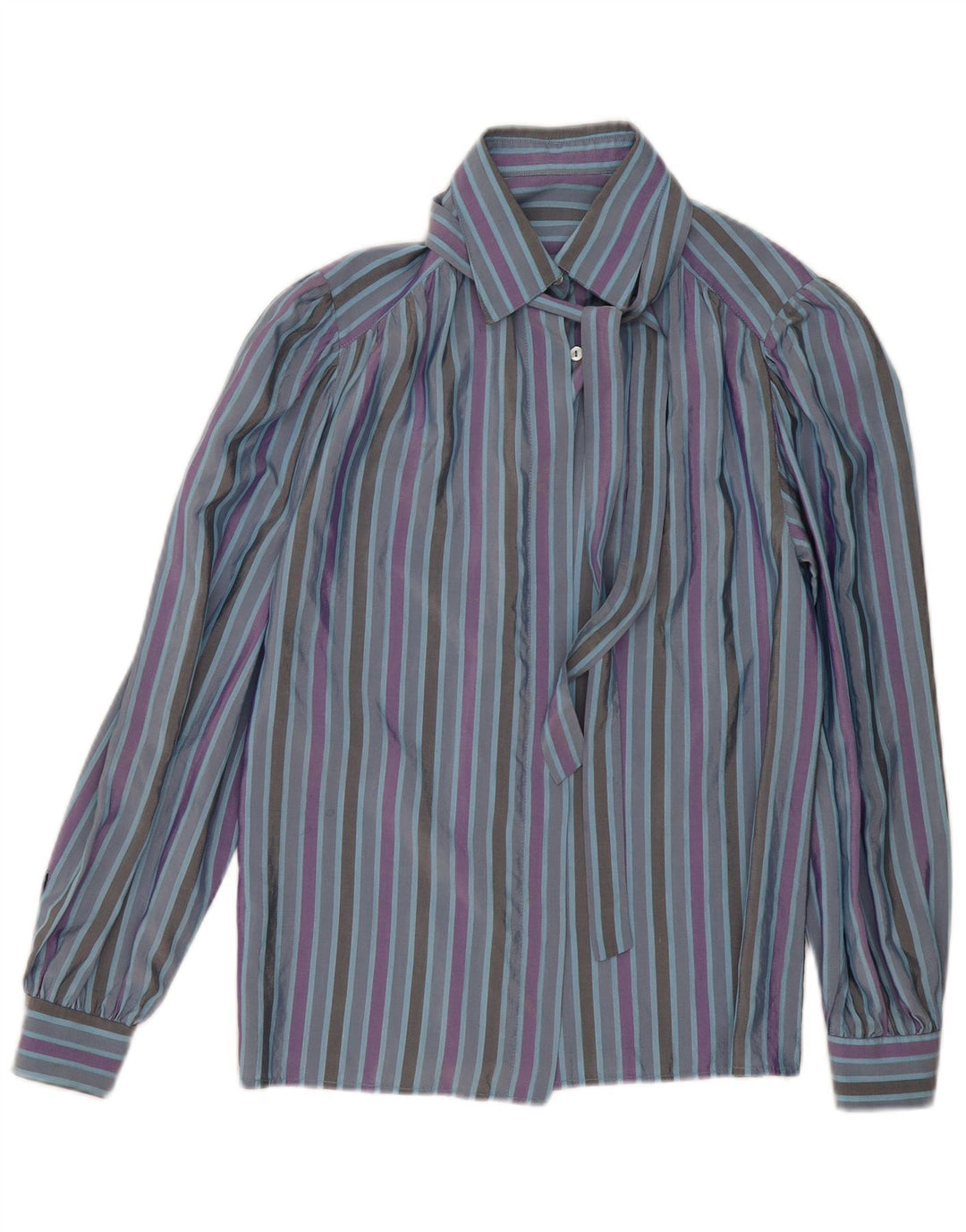 Camisa feminina vintage UK 16 grande listrada multicolorida