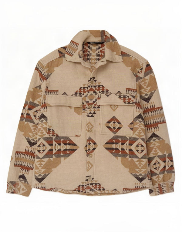 Camisa masculina Zara pequena geométrica bege