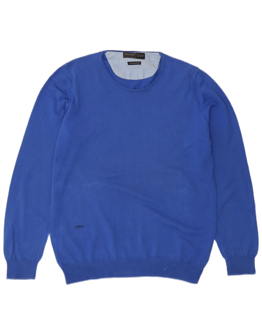 Zara Suéter masculino com gola redonda e algodão azul médio