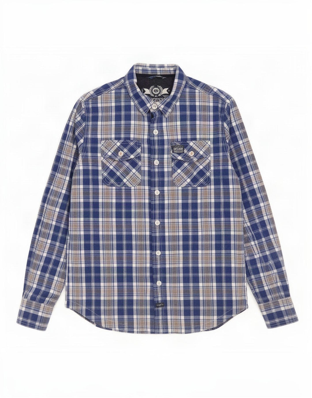 Camisa masculina Superdry 2XL algodão xadrez azul