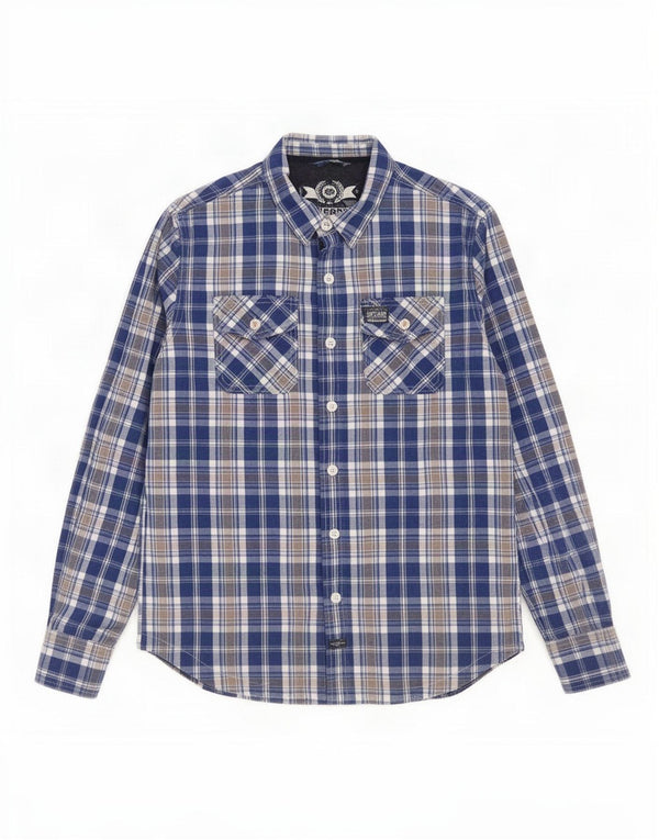 Camisa masculina Superdry 2XL algodão xadrez azul