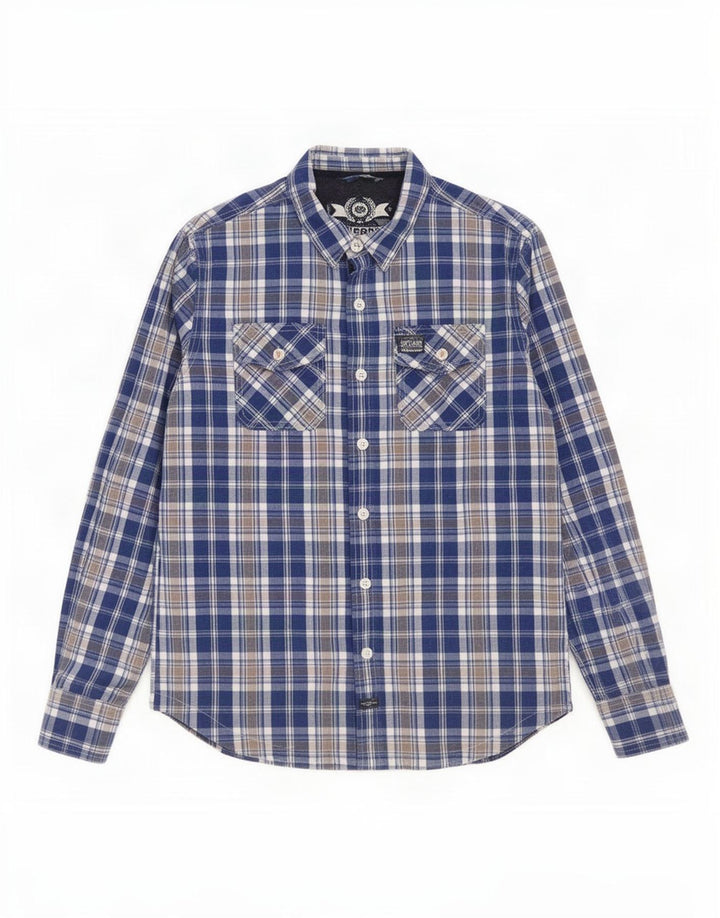 Camisa masculina Superdry 2XL algodão xadrez azul