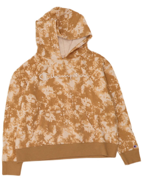 Jumper feminino com capuz gráfico Champion UK 14 algodão tie-dye bege médio