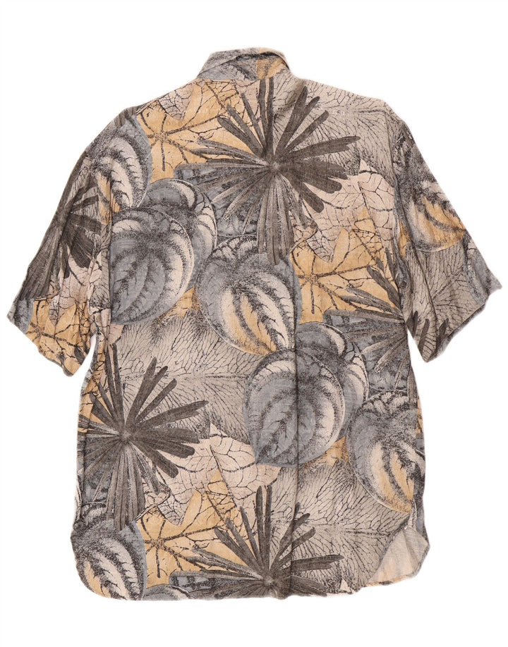 Camisa masculina vintage de manga curta pequena viscose floral cinza