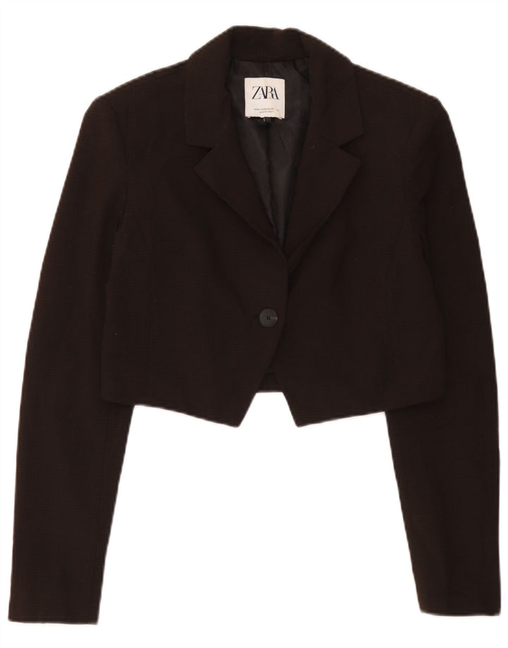 Zara Jaqueta Blazer Feminina Crop 1 Botão Reino Unido 6 XS Marrom Houndstooth
