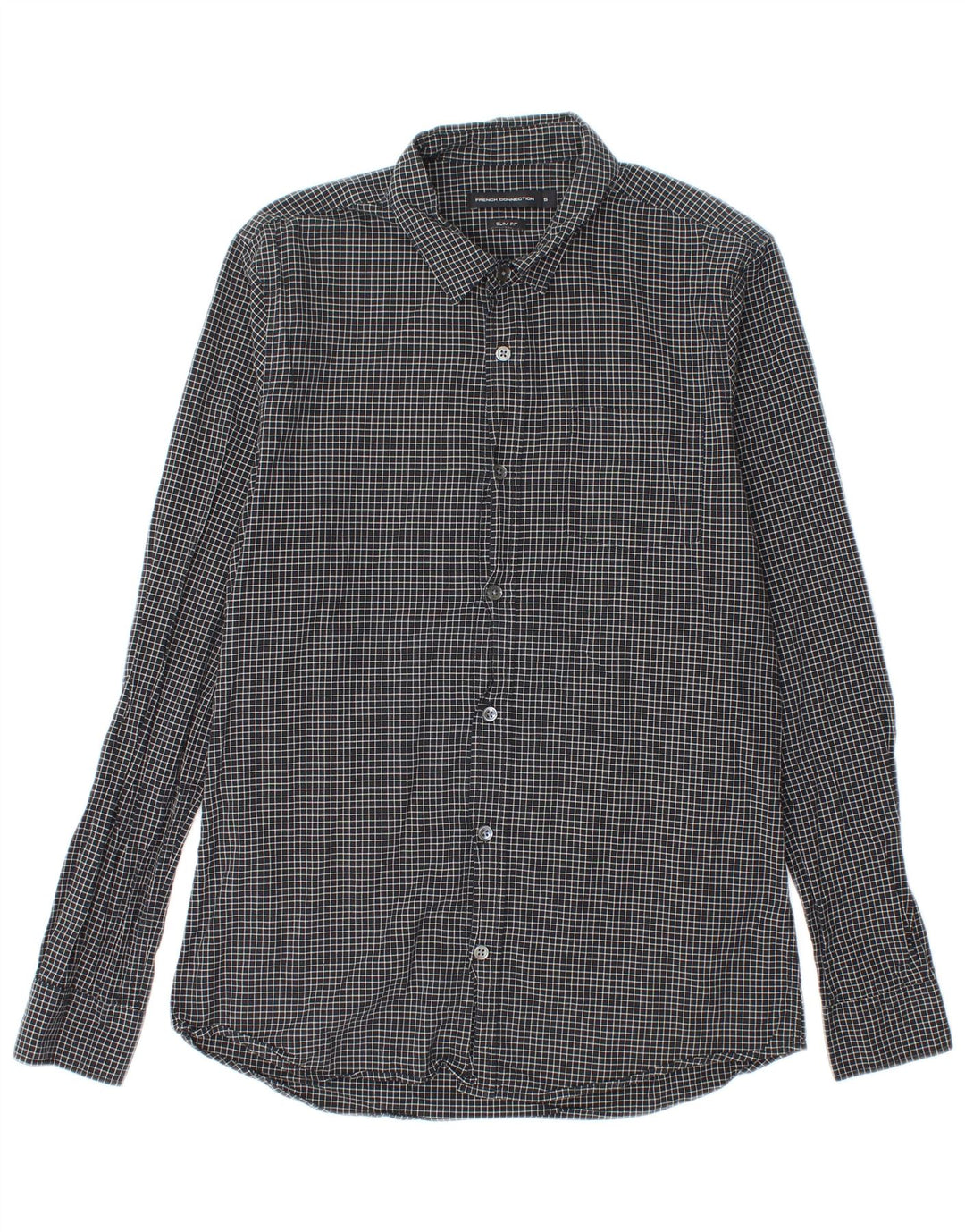 Camisa masculina de flanela slim fit French Connection algodão xadrez preto pequeno
