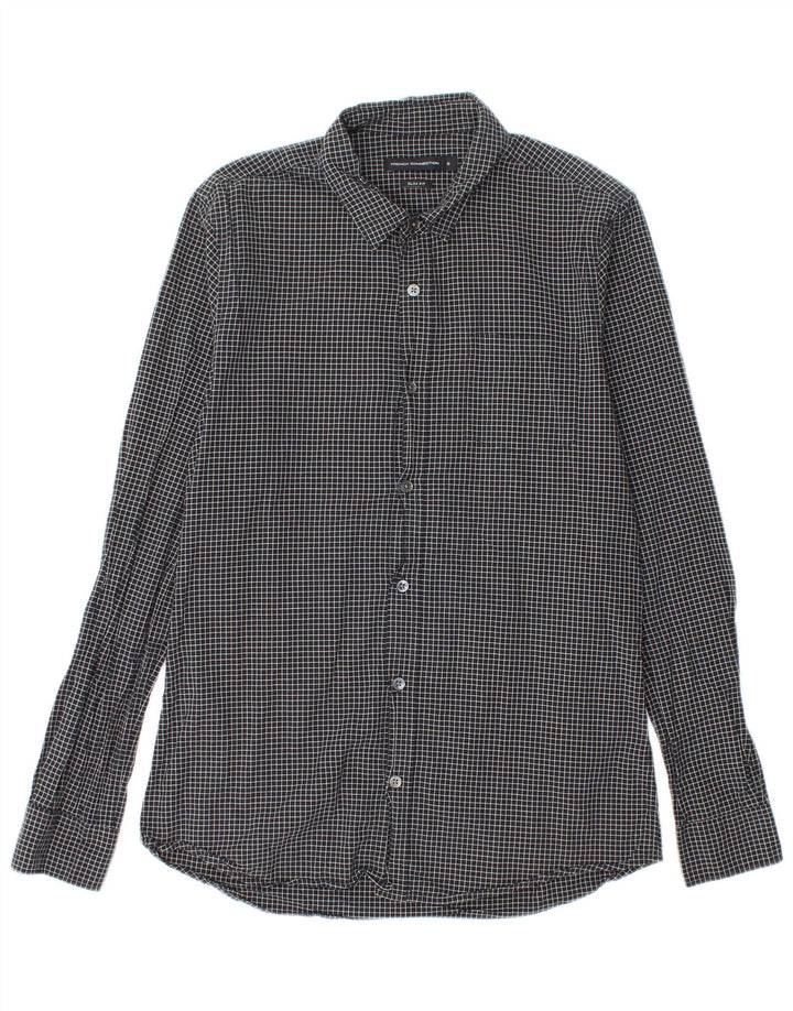 Camisa masculina de flanela slim fit French Connection algodão xadrez preto pequeno