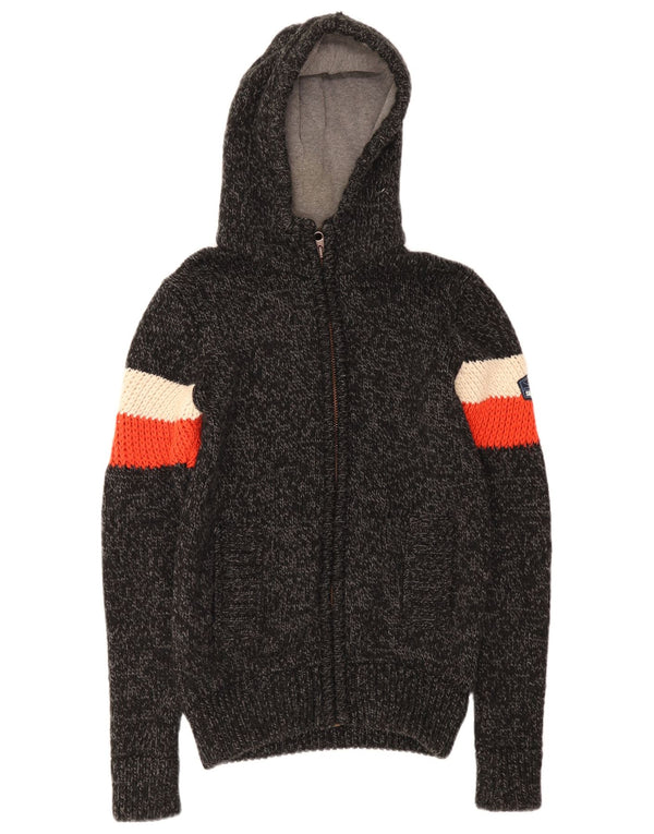 Suéter cardigã masculino com capuz Superdry médio preto colorblock acrílico