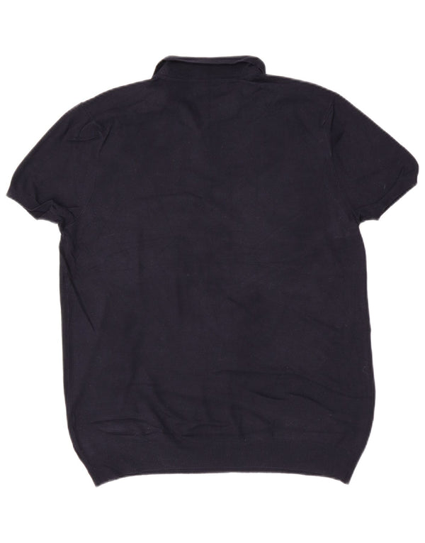 Zara Suéter masculino de manga curta com gola polo grande azul marinho