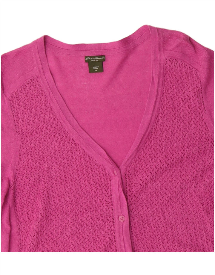 Suéter cardigã feminino Eddie Bauer manga 3/4 Reino Unido 18 XL linho rosa